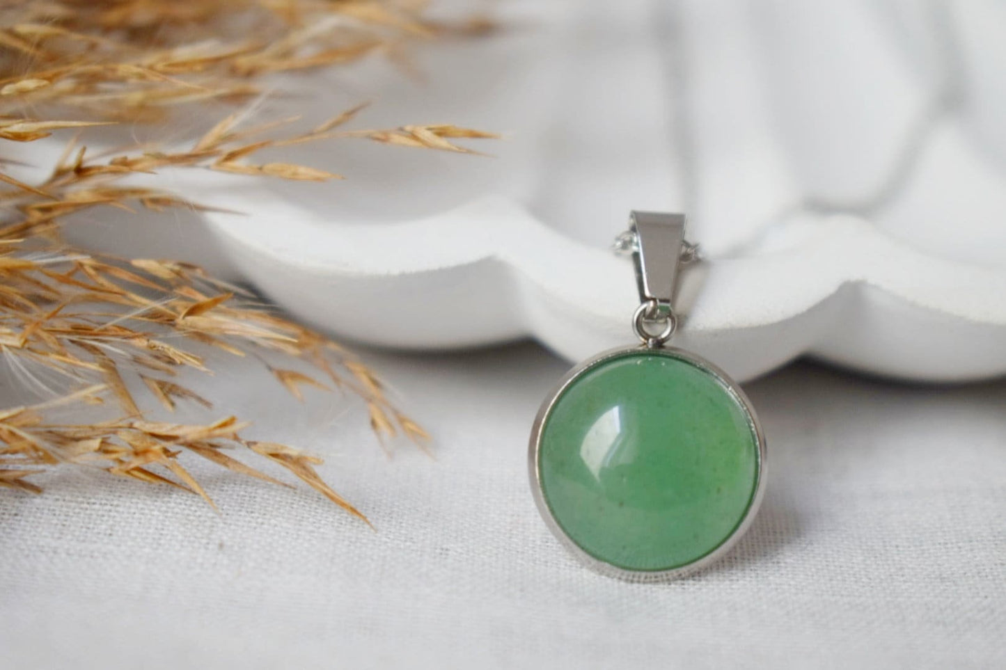Green Aventurine Necklace, Statement Gemstone Necklace Women, Chain With Round Pendant, Birthstone, Aventurine Jewelry, Gift For Her
