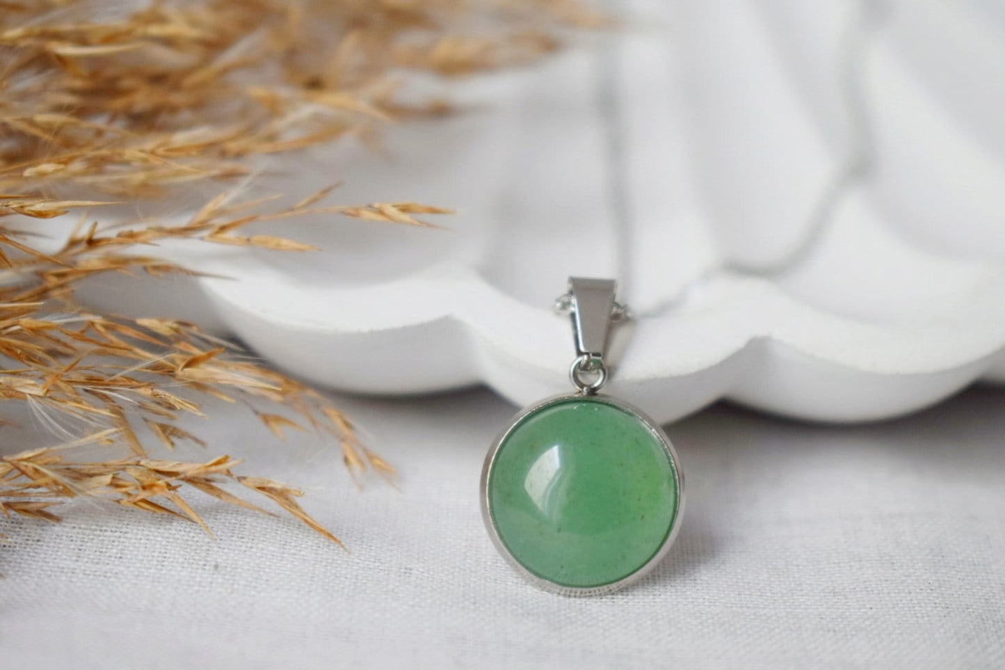 Green Aventurine Necklace, Statement Gemstone Necklace Women, Chain With Round Pendant, Birthstone, Aventurine Jewelry, Gift For Her