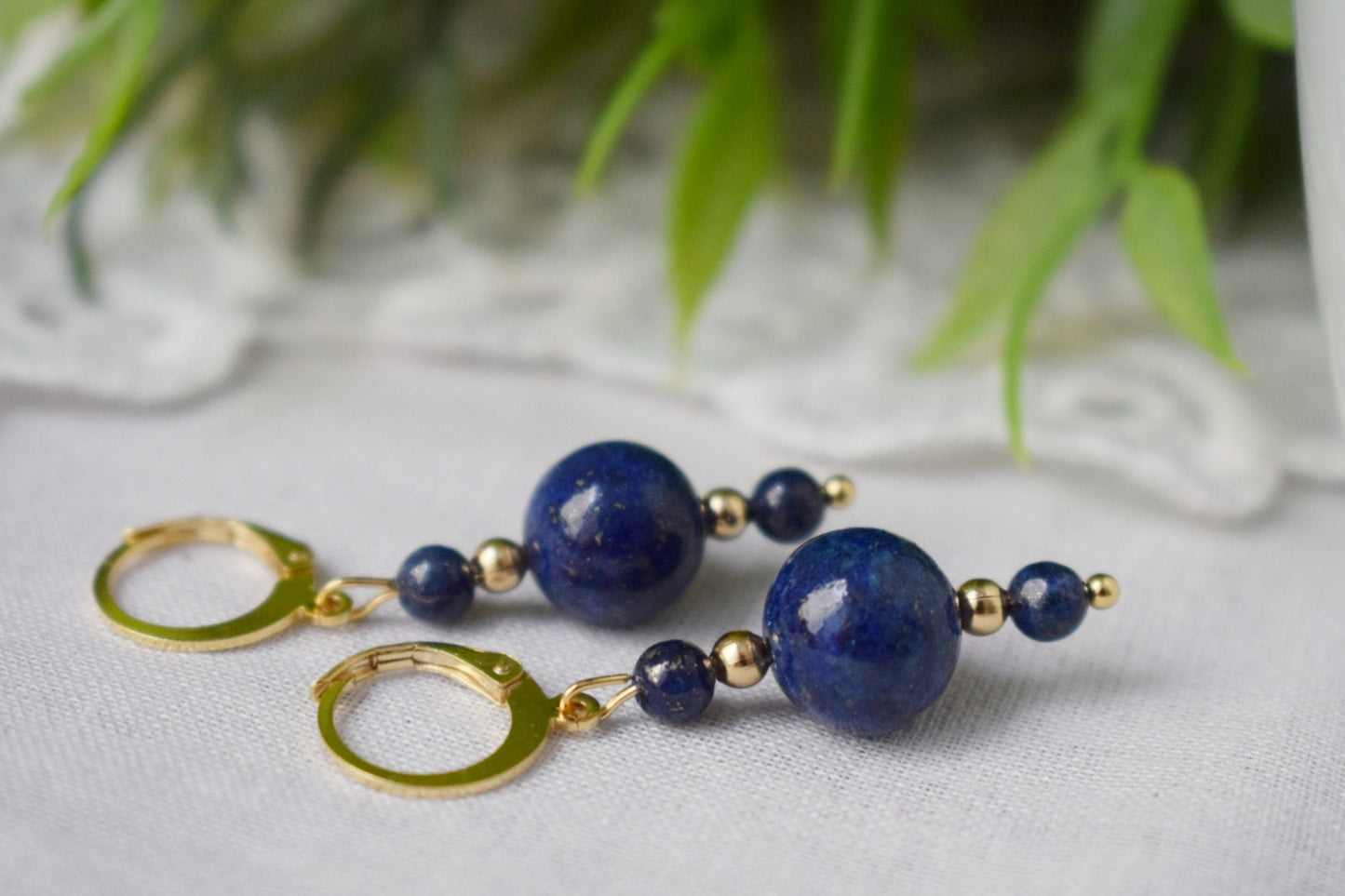 Lapis lazuli earrings, Lapis bead dangle earrings, Dark Blue gold colour small earring, Gemstone, September Birthstone Jewelry, Gift for her
