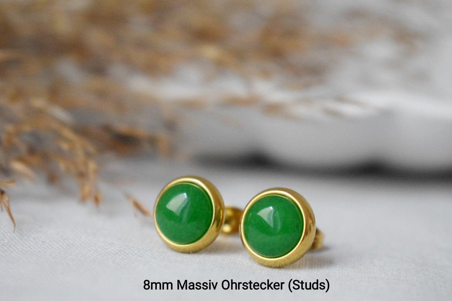 Jade Stud Earrings, 18k Gold Plated, Green Jade Stud Earrings, Minimalist, 10mm Earrings, Positive Jewelry, Gemstone, Birthday Gift For Her