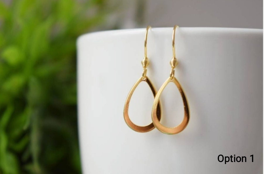 Teardrop earrings, Minimalist, Geometric hanging dangle and drop earrings, Gold plated stainless steel, Birthday small jewelry gift women