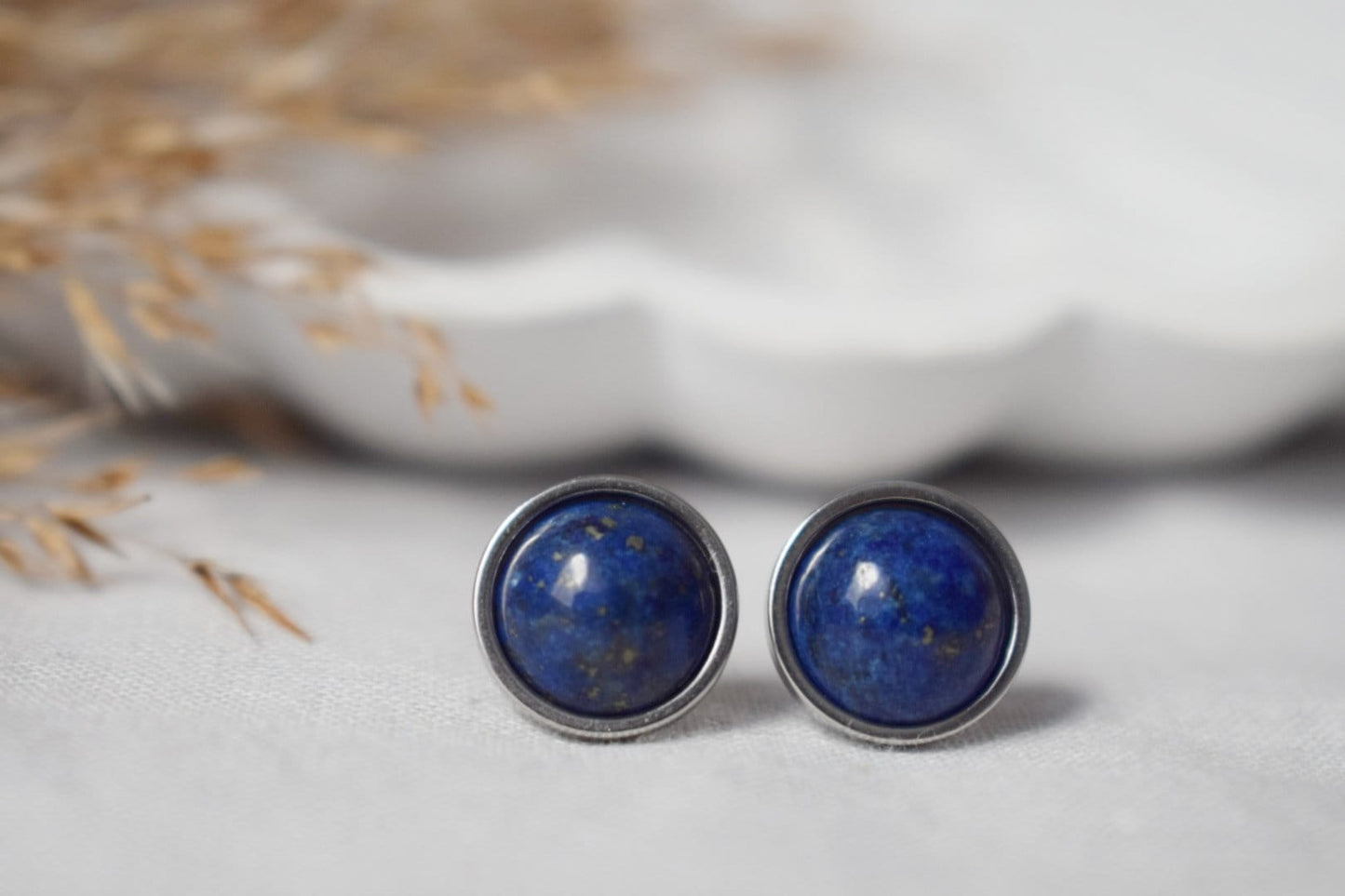 Lapis lazuli stud earrings, Gemstone earrings silver, Dark blue stone, Stainless steel, September Birthstone, Lapis jewelry, Gift for her