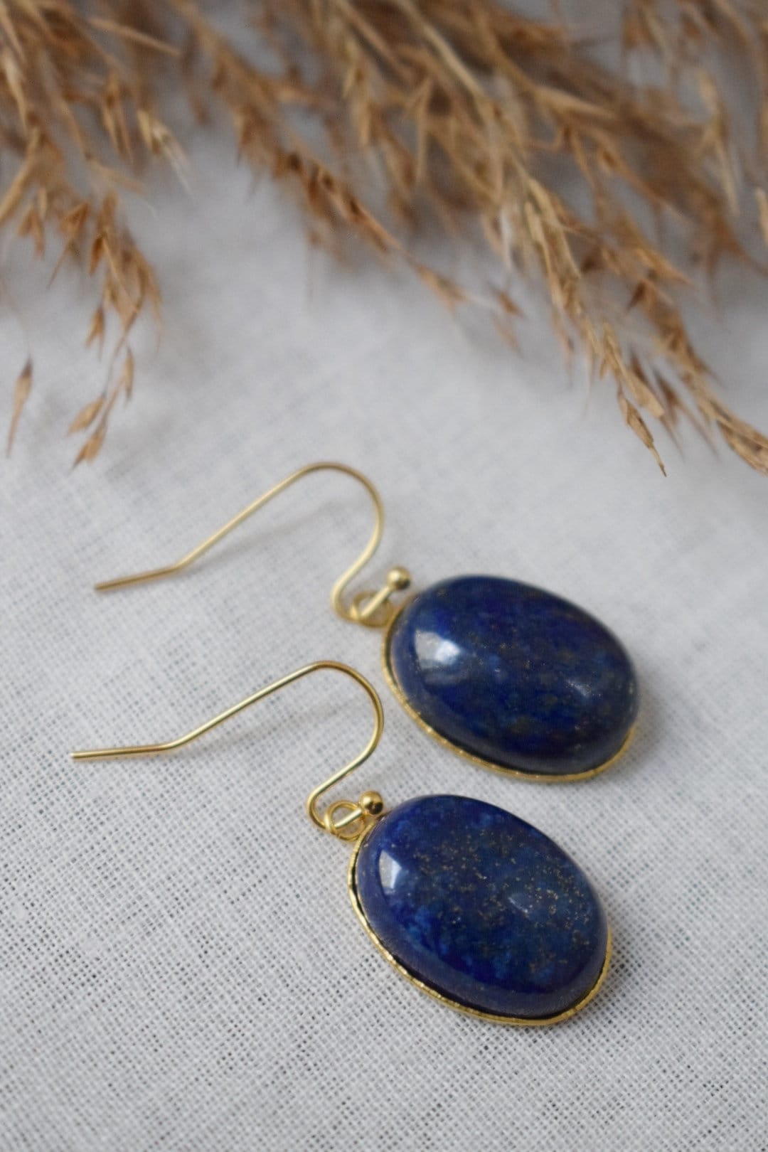 Lapis Lazuli Gold Earrings Dangle, Oval Blue Lapis Earrings, Royal Blue, Hanging earrings, September Birthstone Jewelry, Lapis, Gift for her