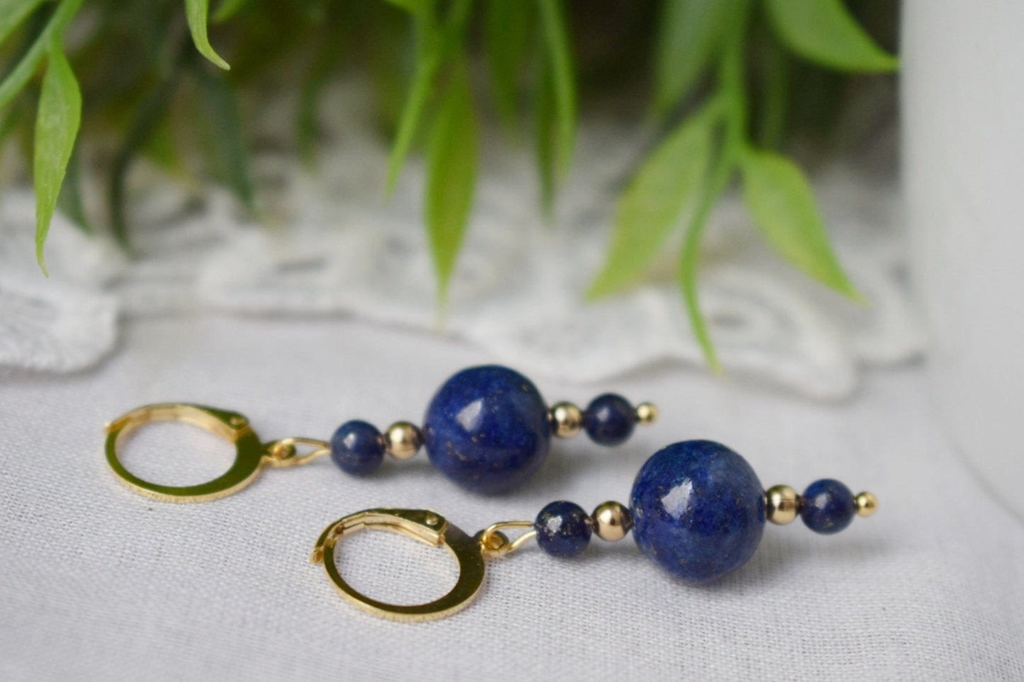 Lapis lazuli earrings, Lapis bead dangle earrings, Dark Blue gold colour small earring, Gemstone, September Birthstone Jewelry, Gift for her
