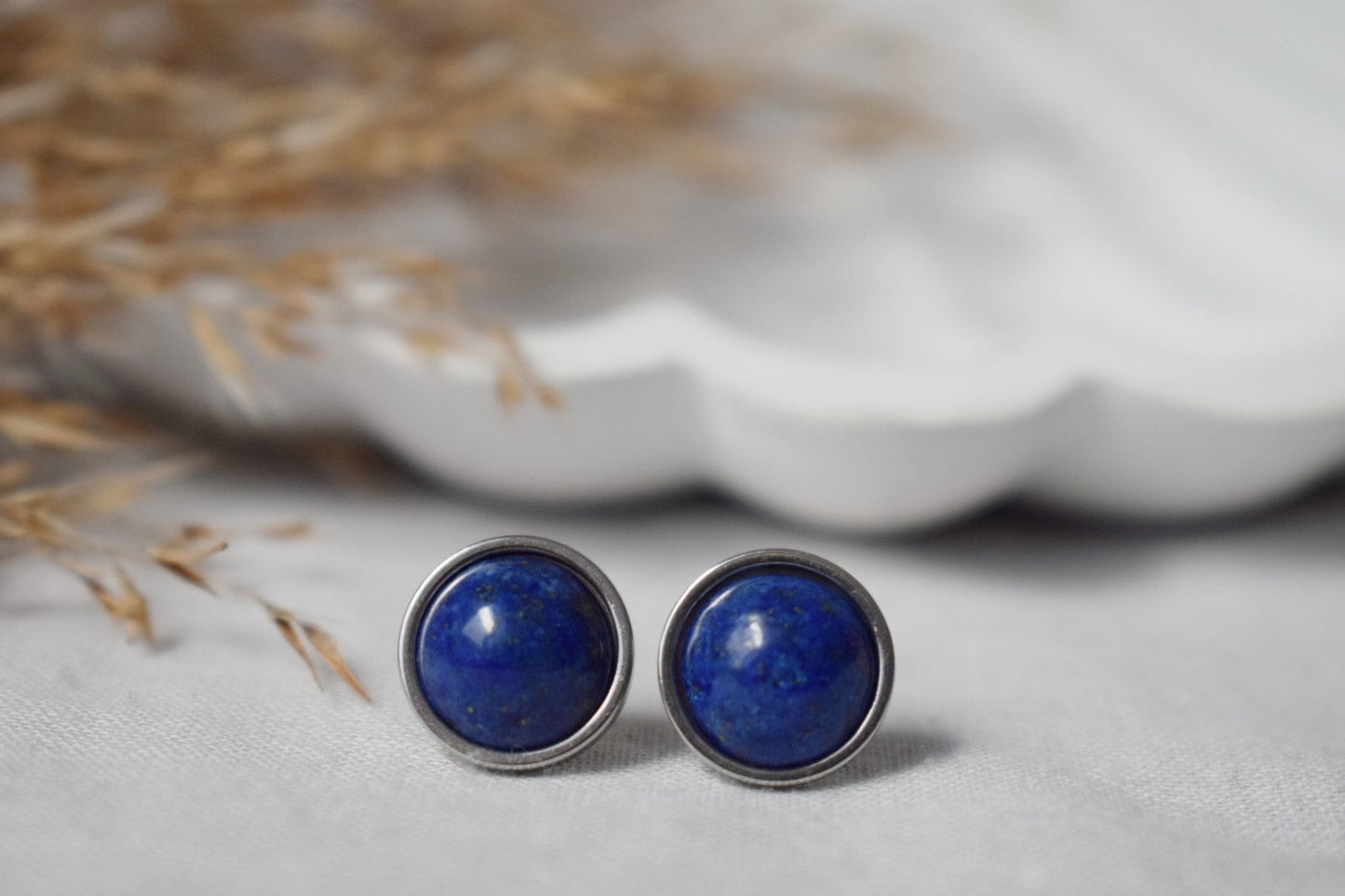 Lapis lazuli stud earrings, Gemstone earrings silver, Dark blue stone, Stainless steel, September Birthstone, Lapis jewelry, Gift for her