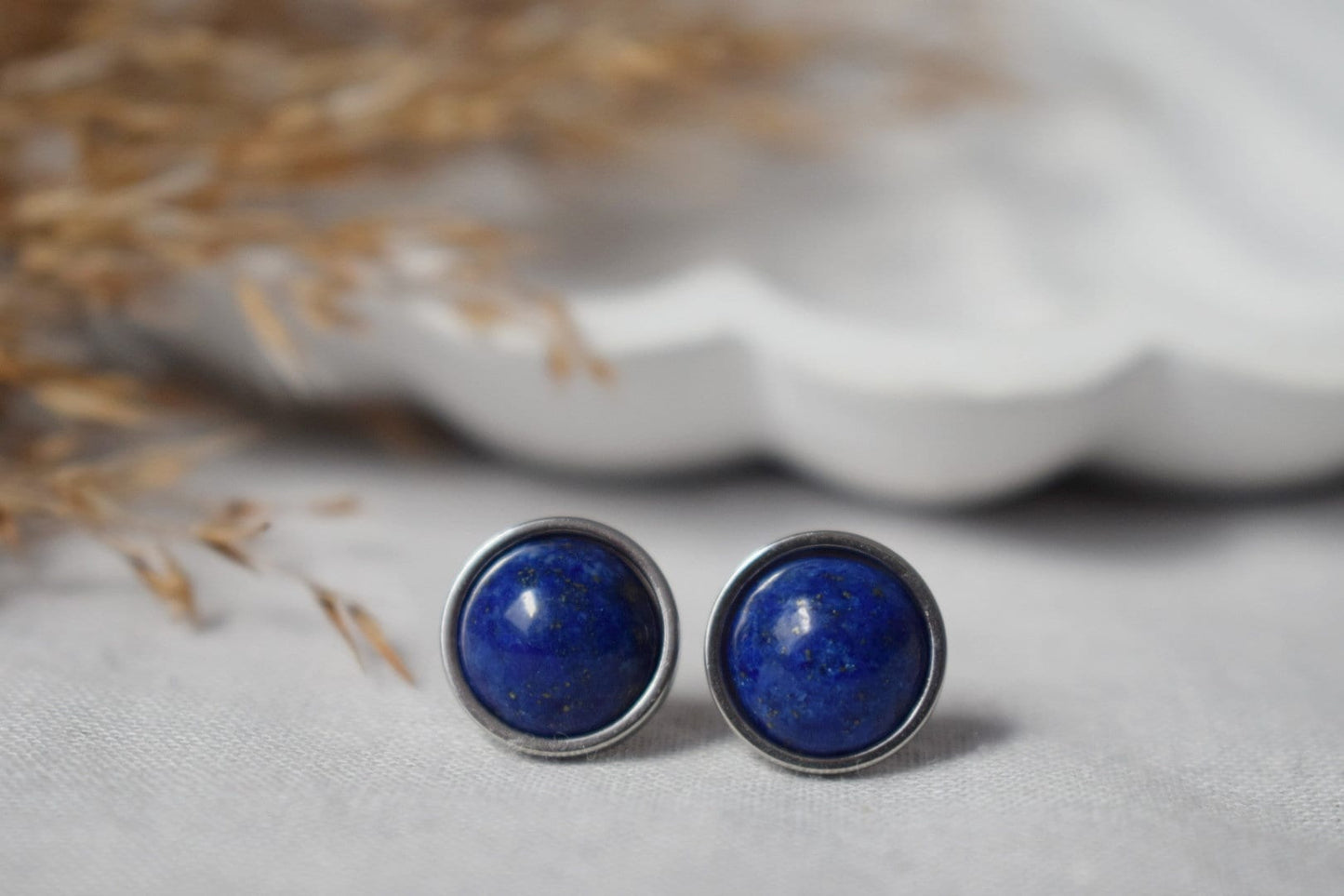 Lapis lazuli stud earrings, Gemstone earrings silver, Dark blue stone, Stainless steel, September Birthstone, Lapis jewelry, Gift for her