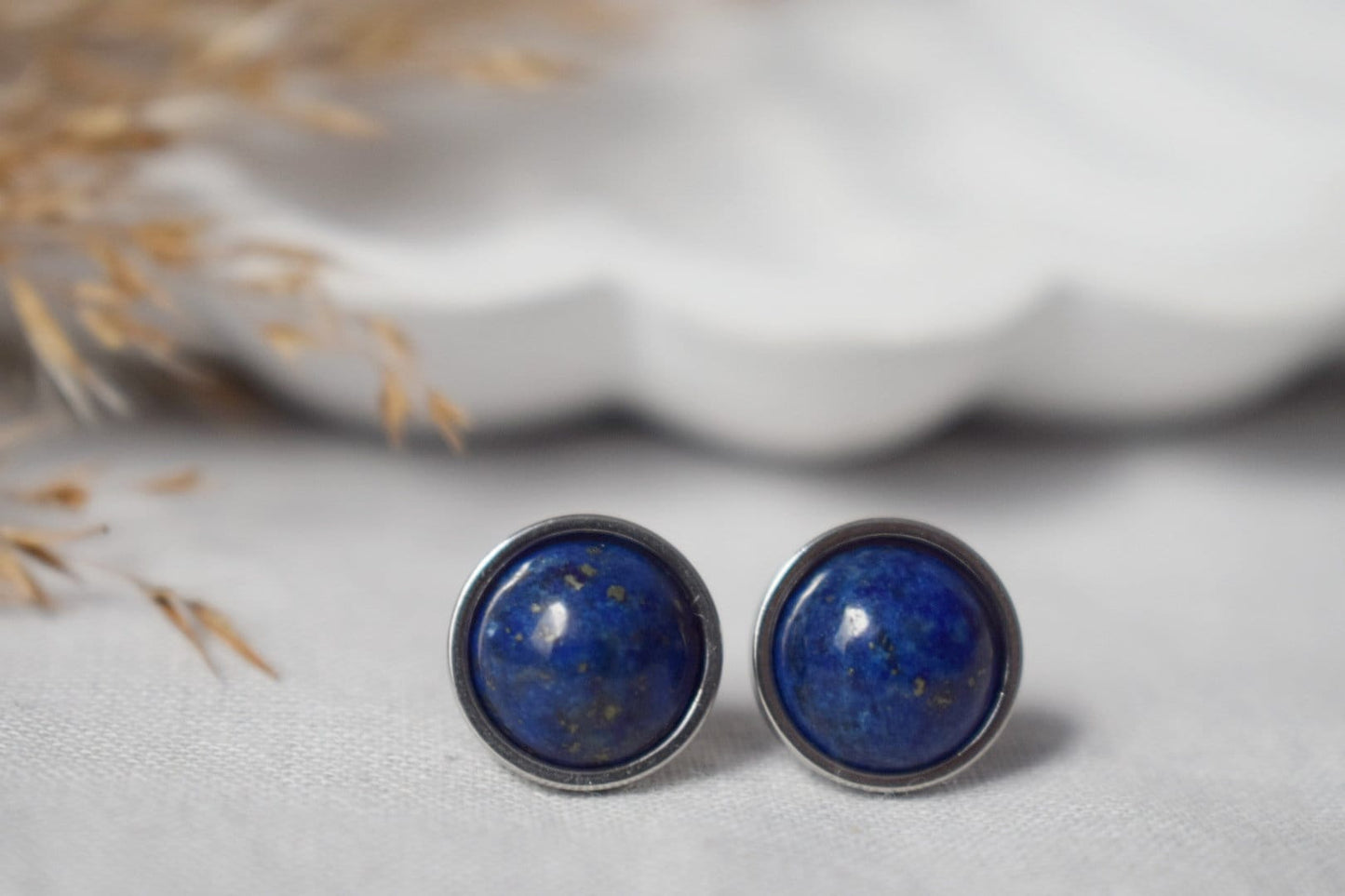 Lapis lazuli stud earrings, Gemstone earrings silver, Dark blue stone, Stainless steel, September Birthstone, Lapis jewelry, Gift for her