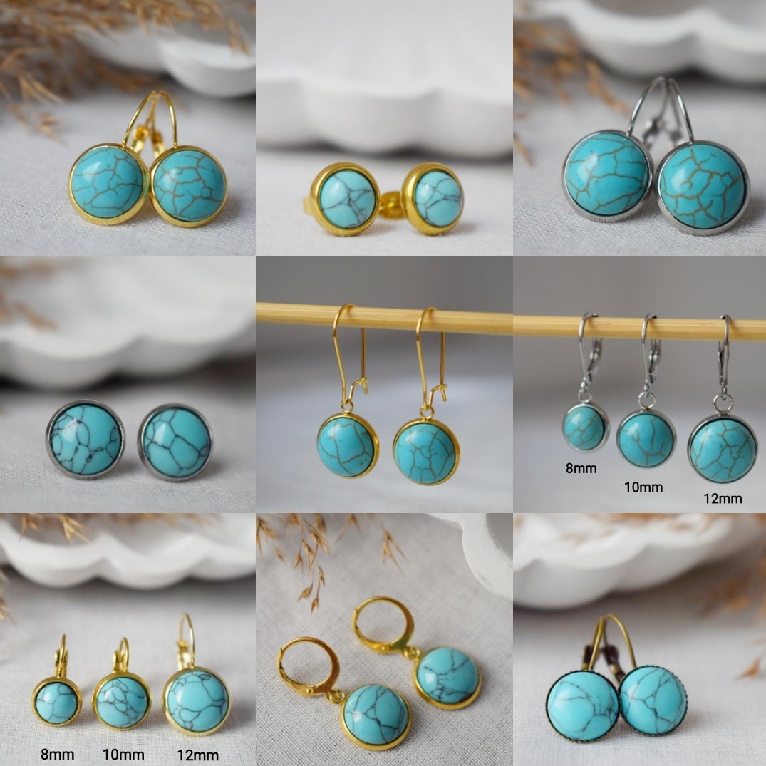 Mini turquoise stud earrings, 4mm Post earrings, Gemstone push back earrings, Unisex stud earrings, Minimalist Jewelry, Mother's day gift