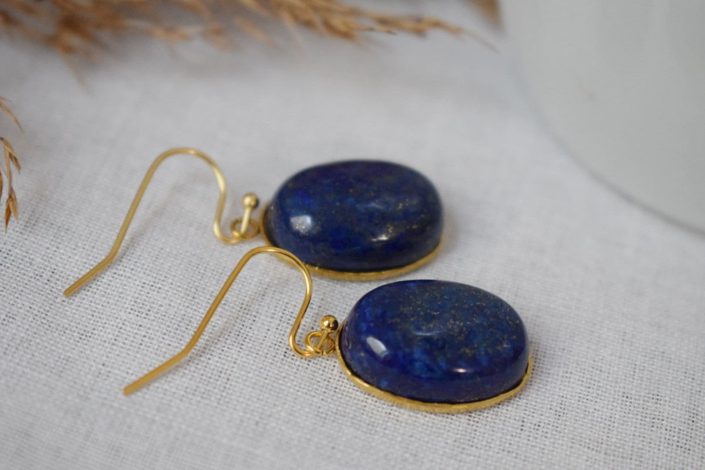 Lapis Lazuli Gold Earrings Dangle, Oval Blue Lapis Earrings, Royal Blue, Hanging earrings, September Birthstone Jewelry, Lapis, Gift for her