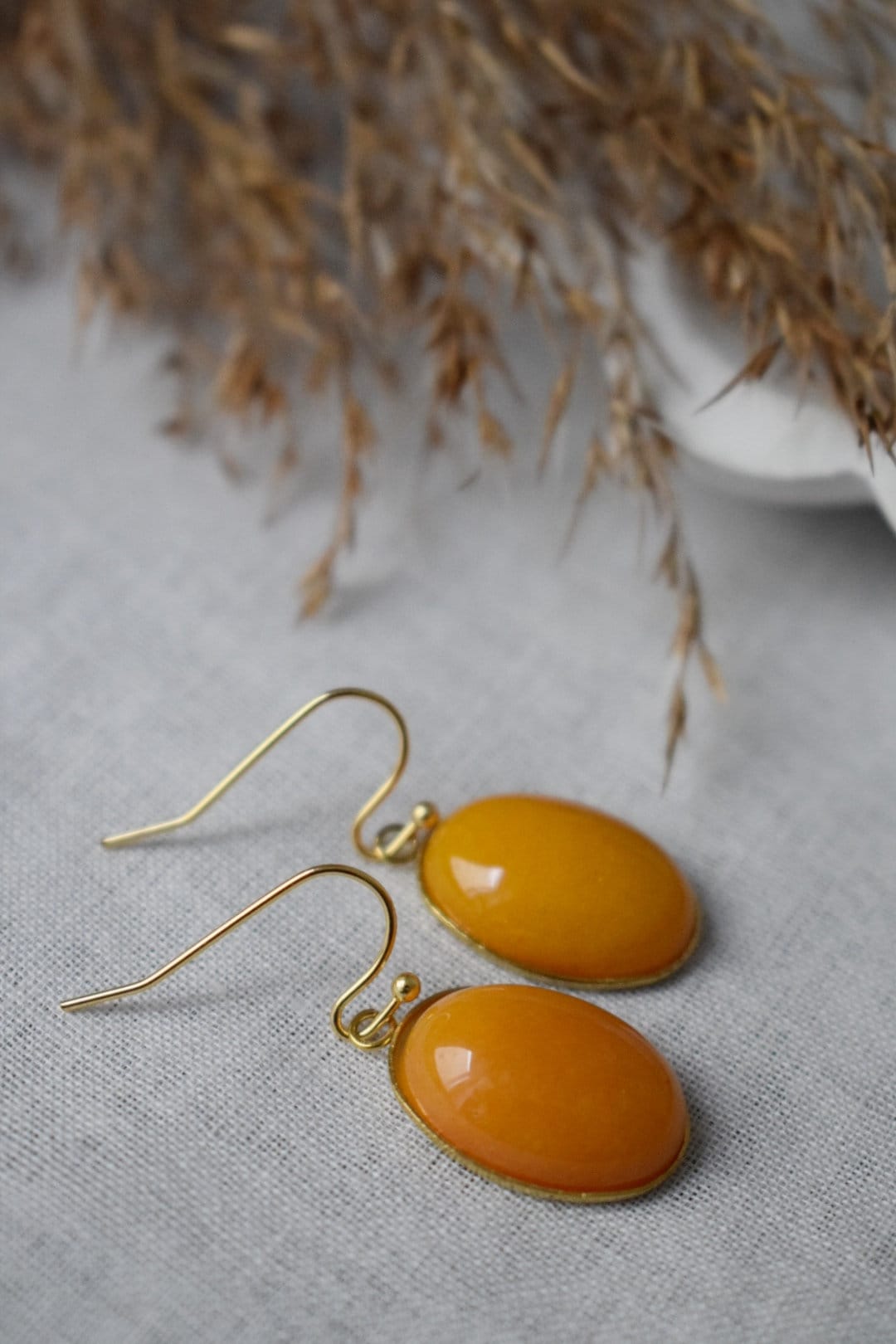 Yellow Jade Earrings Gold, Oval Gemstone Hanging Earrings, Yellow Pendant, Dangle Drop Stone Earrings For Women, Jade Jewelry, Gift For Her