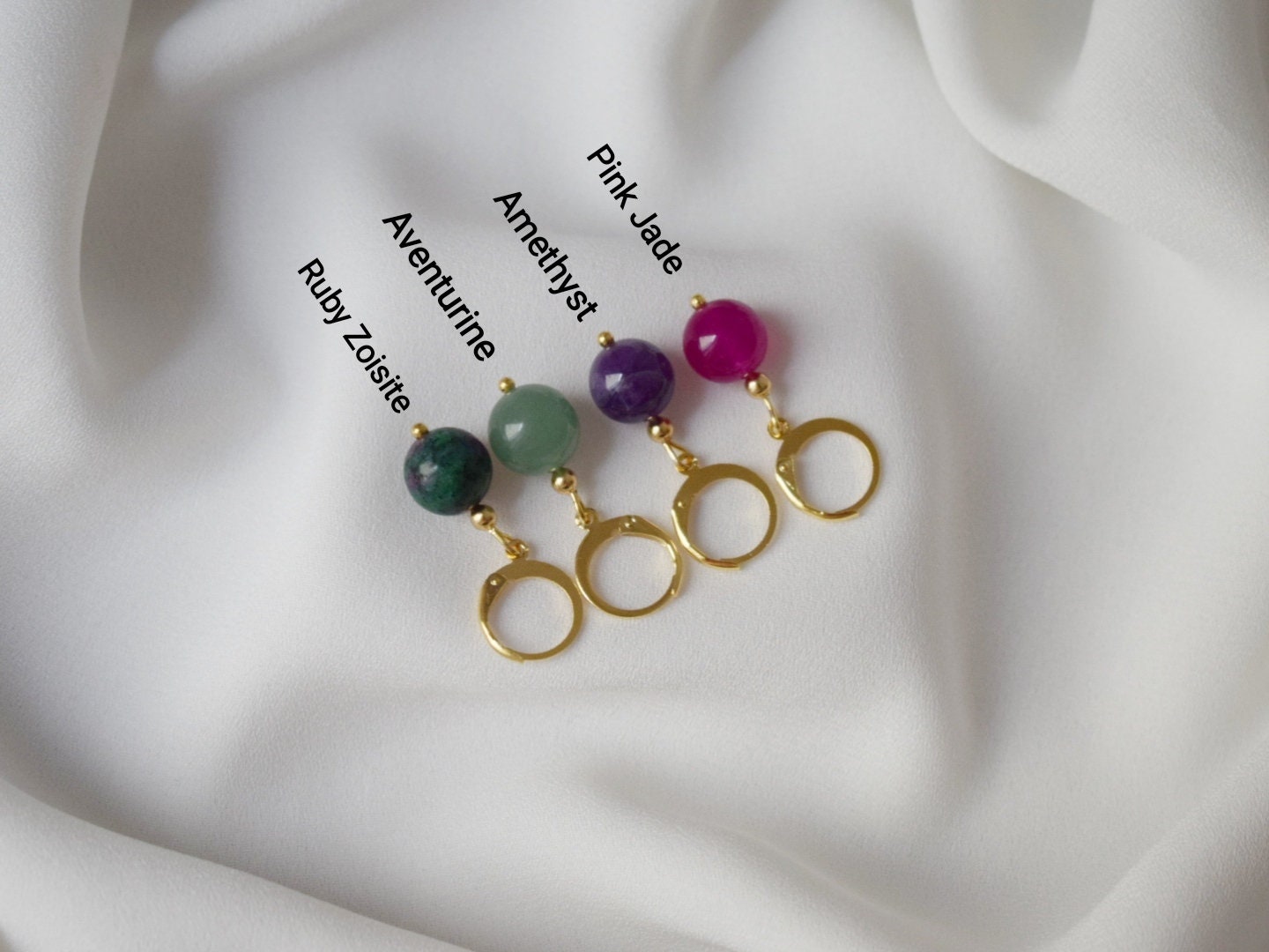 Aventurine Hoop Earrings, 24k Gold Plated Huggie, Small Gemstone Charm Earrings Dangle, Lightweight, Green Stone Pearl Jewelry, Gift For Her
