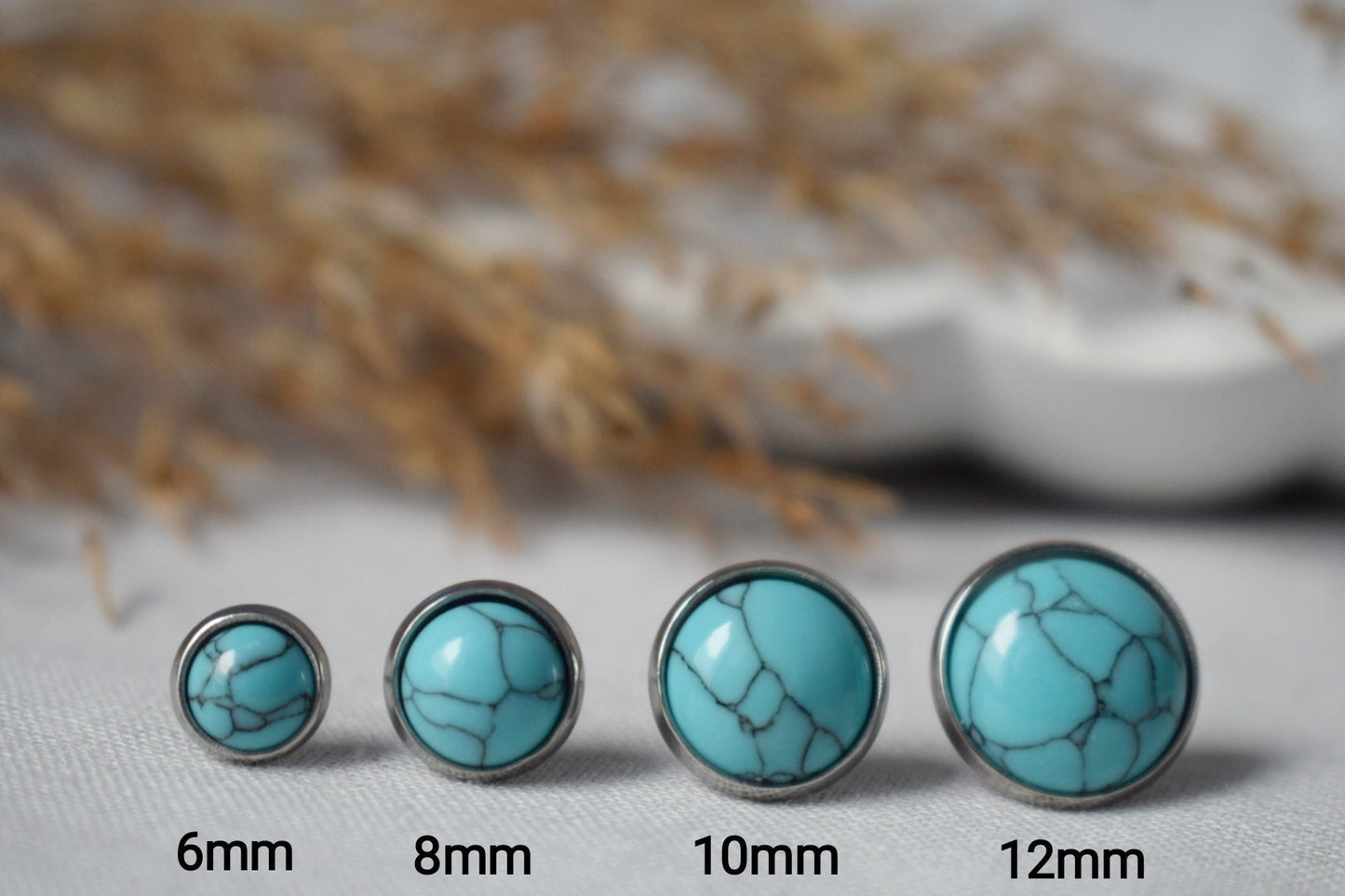 Turquoise stud earrings, 12mm Gemstone push back earrings, Blue post earrings, Lightweight earrings, Handmade jewelry, Gift for women