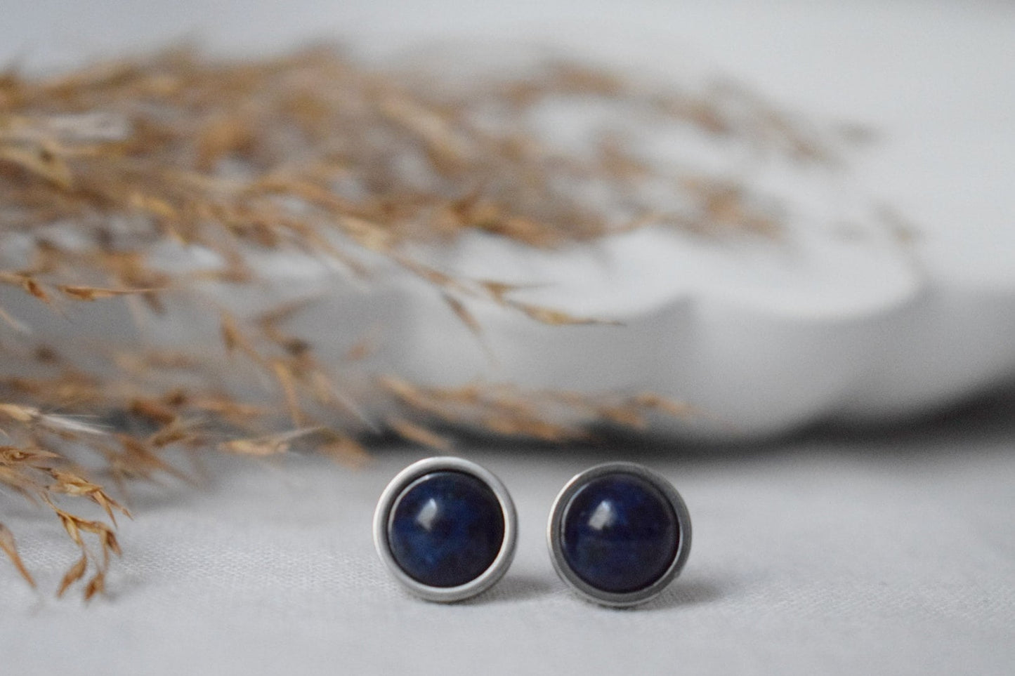 Lapis lazuli stud earrings, Gemstone earrings silver, Dark blue stone, Stainless steel, September Birthstone, Lapis jewelry, Gift for her