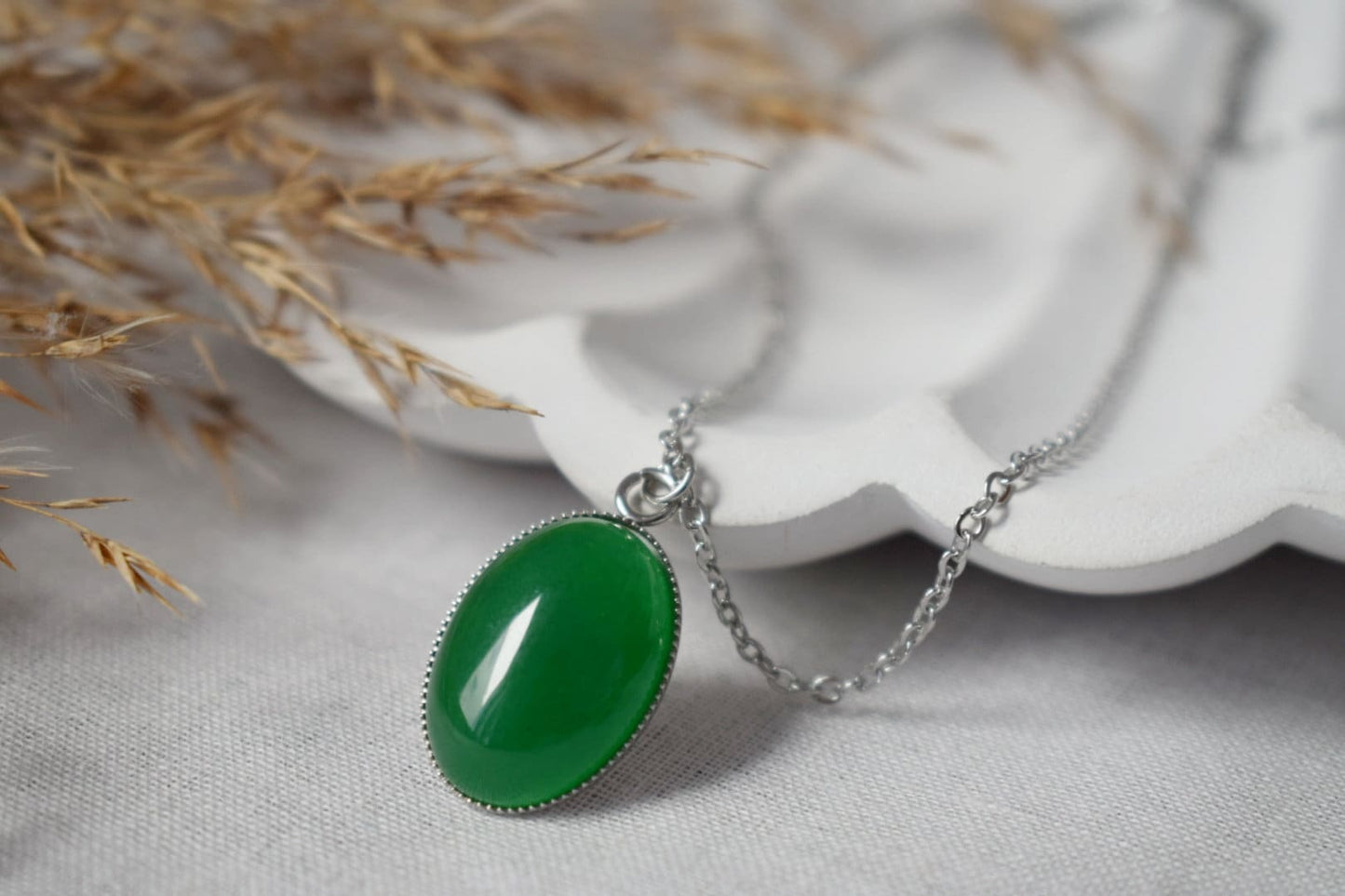 Green jade huggie earrings, Oval gemstone dangle earrings, Surgical stainless steel hoops, Boho handmade jewelry, Gifts for women