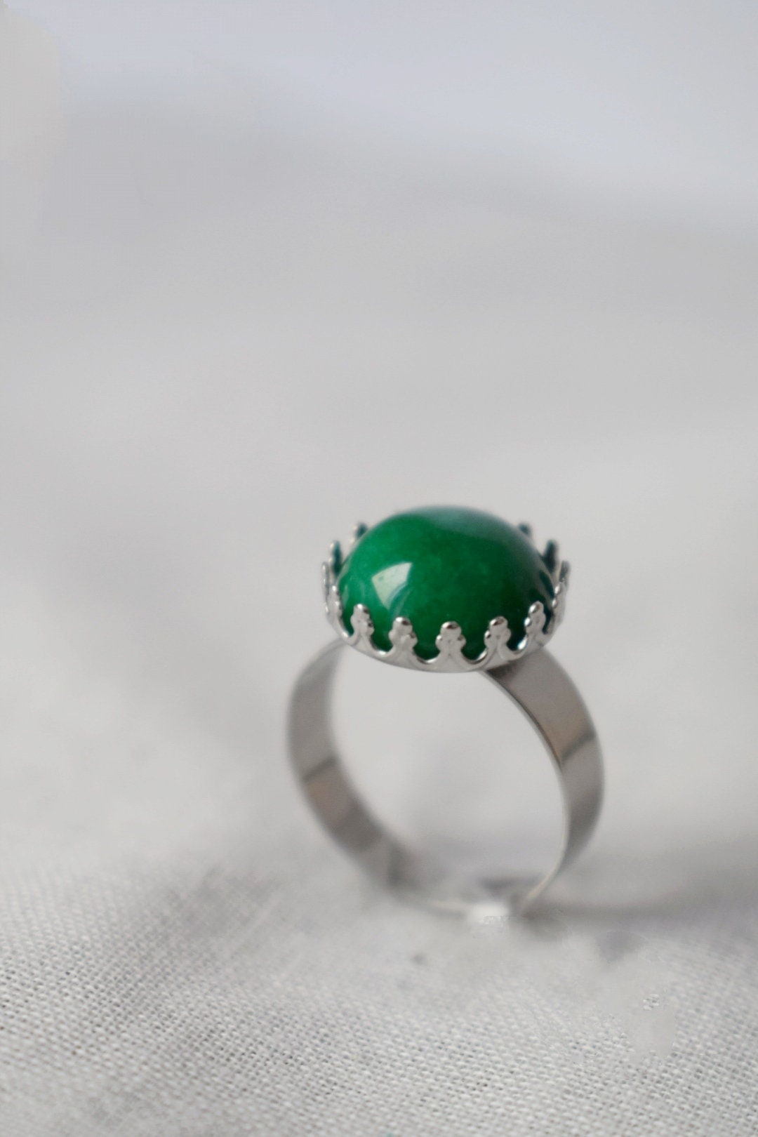 Green jade ring for women, Gemstone statement adjustable round ring, Handmade jewelry, Everyday ring, Simple ring, Birthday gift for her