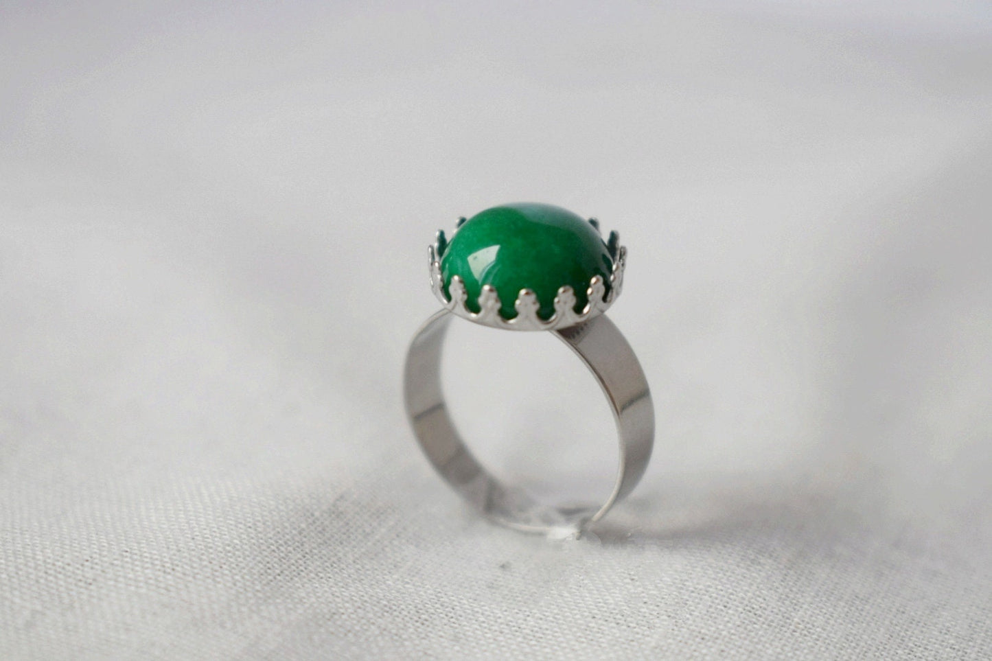 Green jade ring for women, Gemstone statement adjustable round ring, Handmade jewelry, Everyday ring, Simple ring, Birthday gift for her