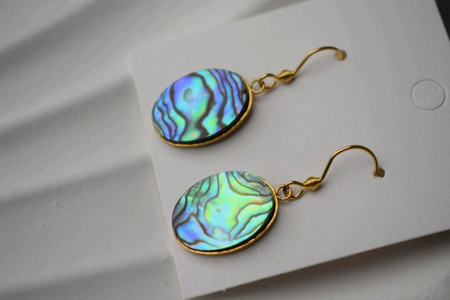 Abalone dangle earrings, Paua shell, Oval earrings, Colorful natural abalone earrings, Abalone shell, Abalone gold plated jewelry