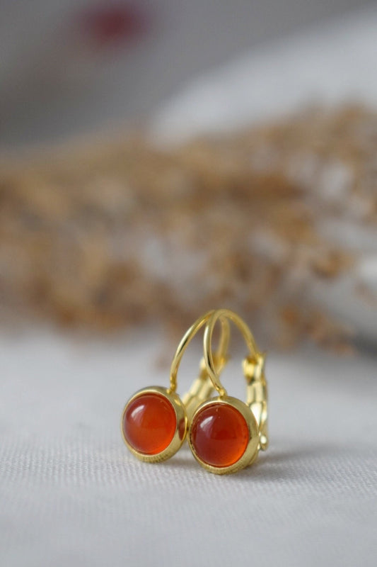 Mini red agate earrings, 6mm gold earrings, Small gemstone earrings, Red stone earrings, Leverback, Agate jewelry gold, Jewelry gift for her
