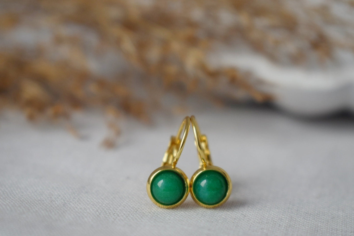 Small Green Jade Earrings Gold, 8 mm Earrings, Small Gemstone Earrings, Gifts For Women, Jade Jewelry, Wedding Anniversary Gift For Her