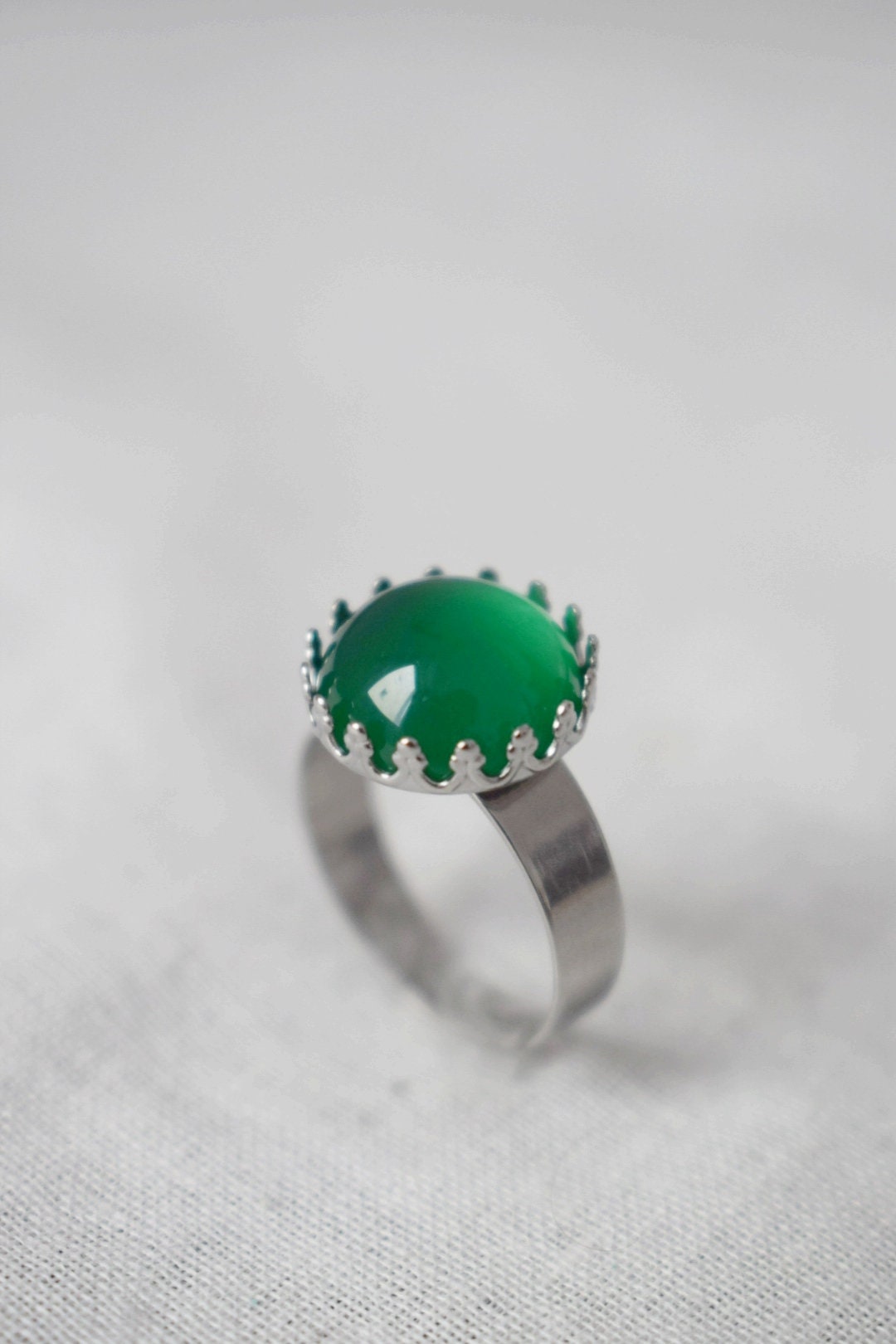 Green Agate Ring, Gemstone Adjustable Statement Ring, Stone Ring, Everyday Round Crystal Ring, Agate Jewelry, Birthday Gift For Her