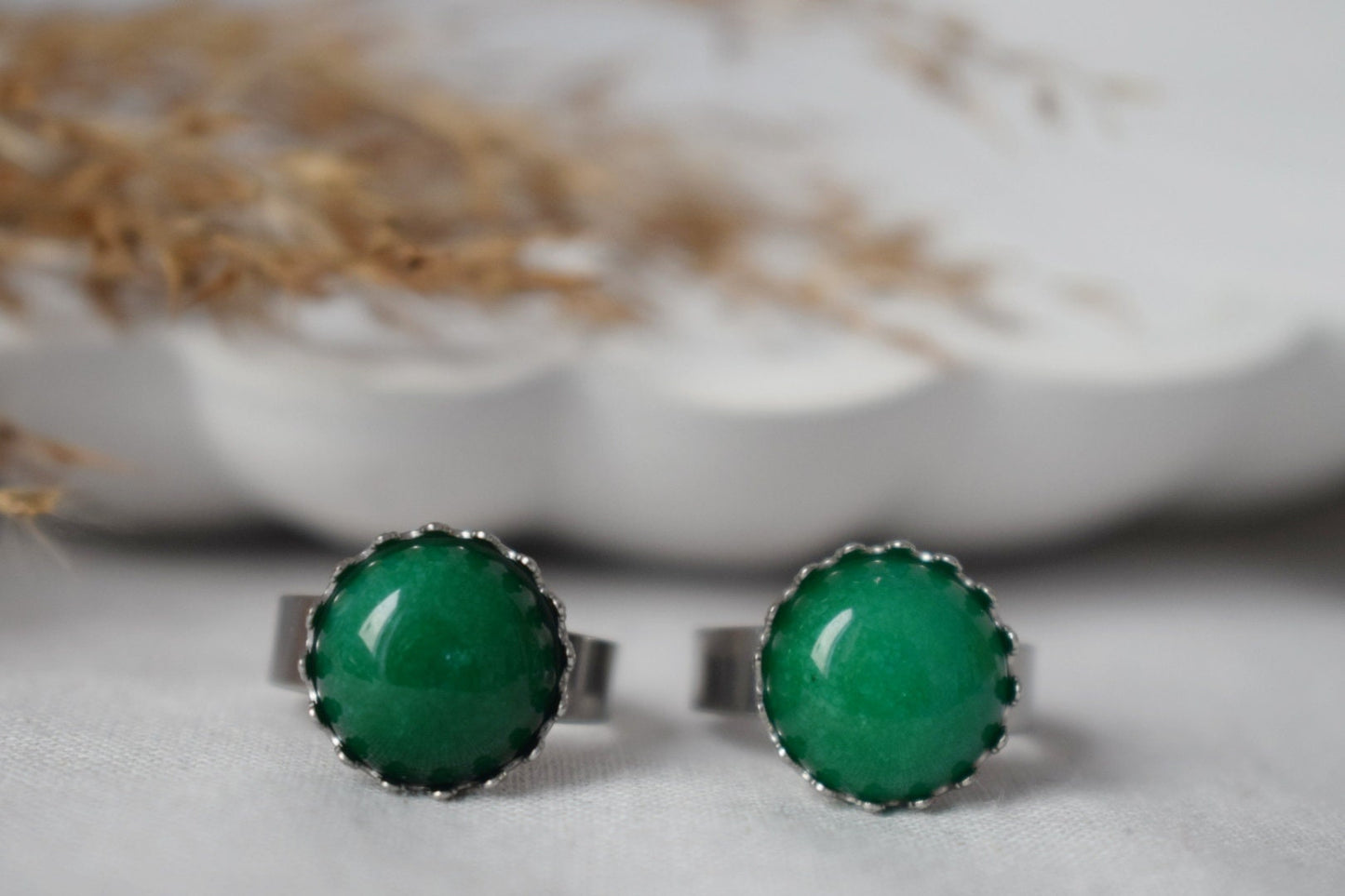 Green jade ring for women, Gemstone statement adjustable round ring, Handmade jewelry, Everyday ring, Simple ring, Birthday gift for her