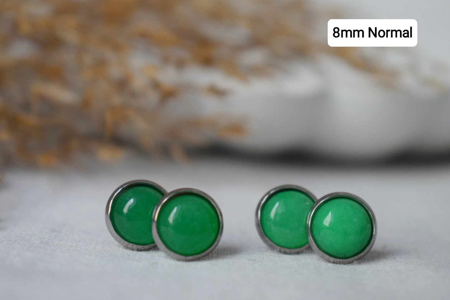 Green Jade Stud Earrings Silver, Minimalist, 8mm, 10mm, Positive Jewelry, Gemstone, Stud Earrings, Round, Birthday Anniversary Gift For Her