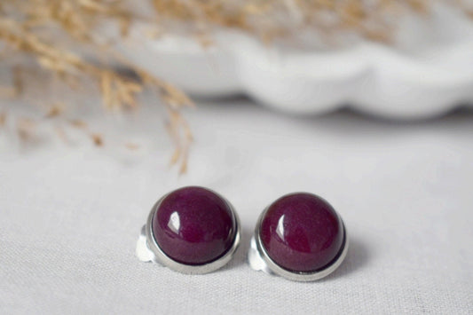 Red jade clip on earrings, Wine red gemstone earrings, Dark red, Women ear clips, No hole earrings, Non pierced earrings, Gift