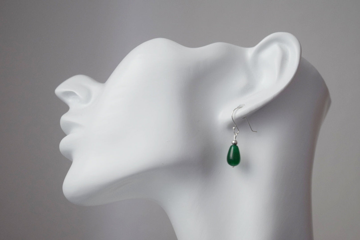 Green Jade Earrings in Sterling Silver, Small Green Drop Earrings, Minimalist Green Dangle Earrings for Everyday Wear, Jewelry Gift for her