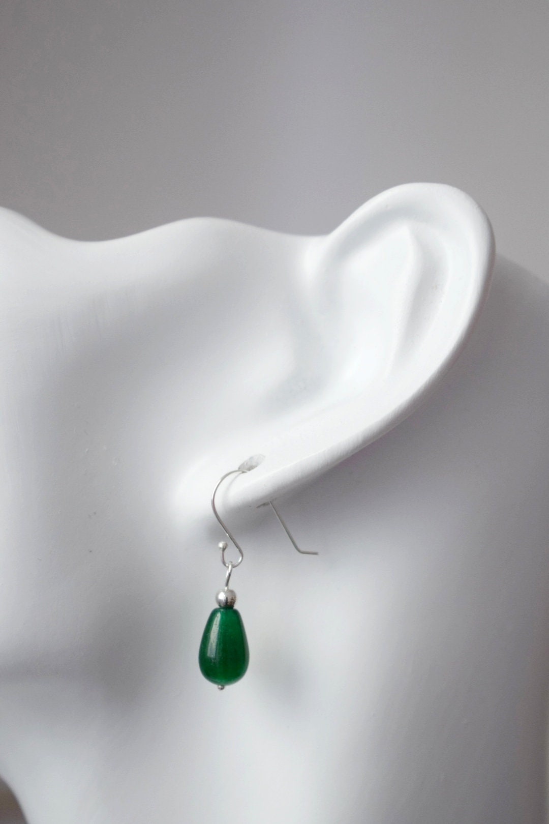 Green Jade Earrings in Sterling Silver, Small Green Drop Earrings, Minimalist Green Dangle Earrings for Everyday Wear, Jewelry Gift for her