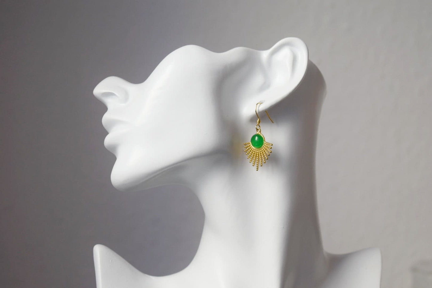 Green jade earrings gold, Sun rays dangling earrings, Sunburst, Green gemstone drop earrings, Celestial, Green jade jewelry, Gift for her