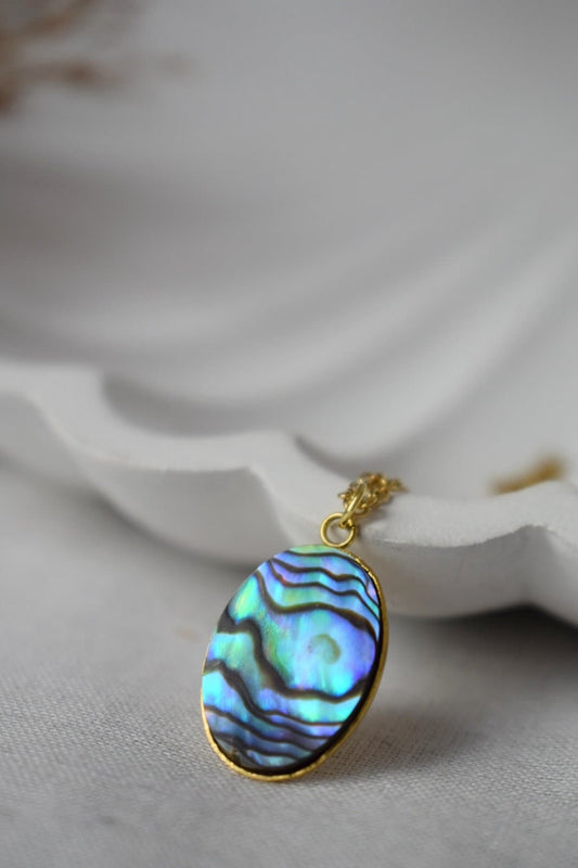 Natural abalone shell necklace, Paua shell, Abalone oval pendant necklace, Colorful abalone, Abalone gold jewelry for women