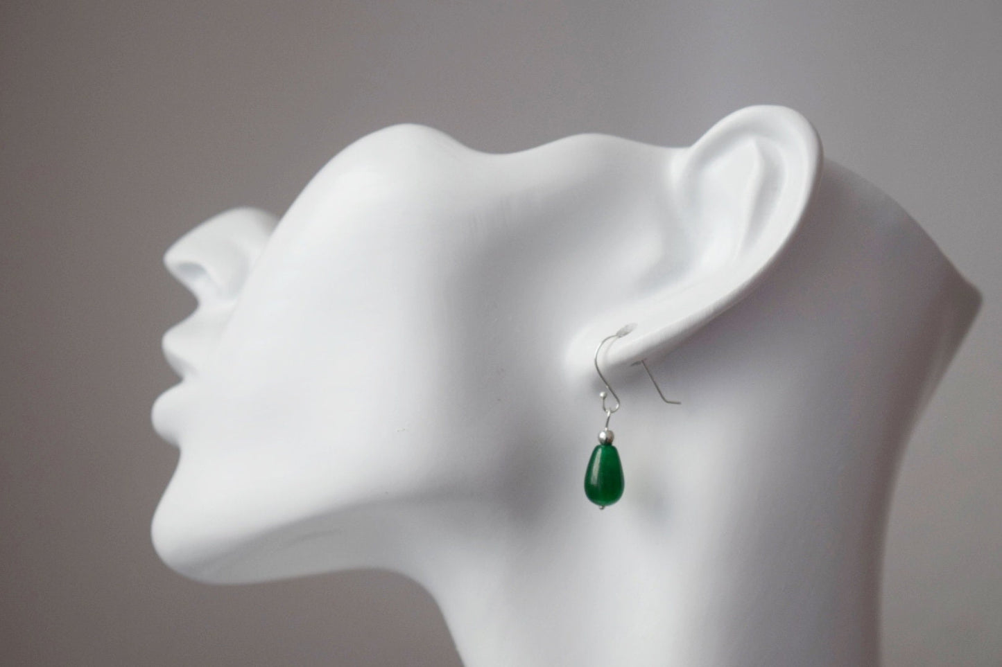Green Jade Earrings in Sterling Silver, Small Green Drop Earrings, Minimalist Green Dangle Earrings for Everyday Wear, Jewelry Gift for her