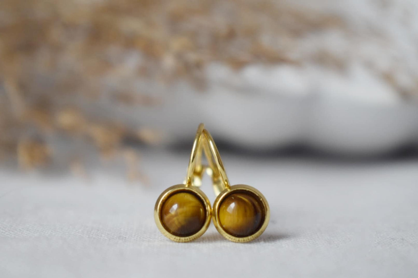 Tigers Eye Earrings for Women, Gemstone leverback earrings, Gold brown natural stone, Chakra, Tiger's eye jewelry for her, Mother's day gift