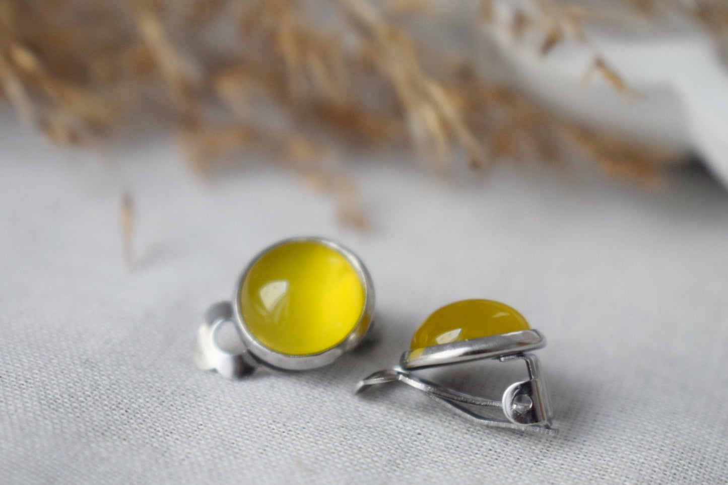 Gemstone clip on earrings, Yellow agate clip on earrings, Small non pierced earrings, No hole, Surgical stainless steel, Jewelry gift women