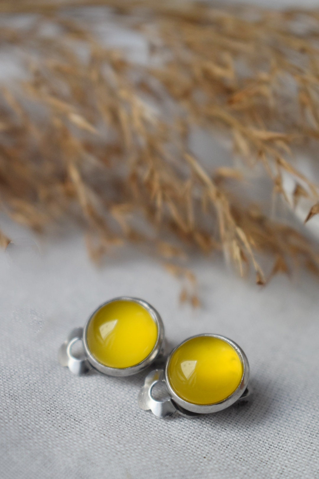 Gemstone clip on earrings, Yellow agate clip on earrings, Small non pierced earrings, No hole, Surgical stainless steel, Jewelry gift women