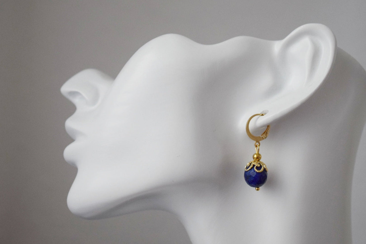 Lapis Lazuli Hoop Earrings, Faceted Gemstone Gold Huggies, Blue Lapis, September Birthstone, Hanging Ball Earrings, Jewelry Gift For Her