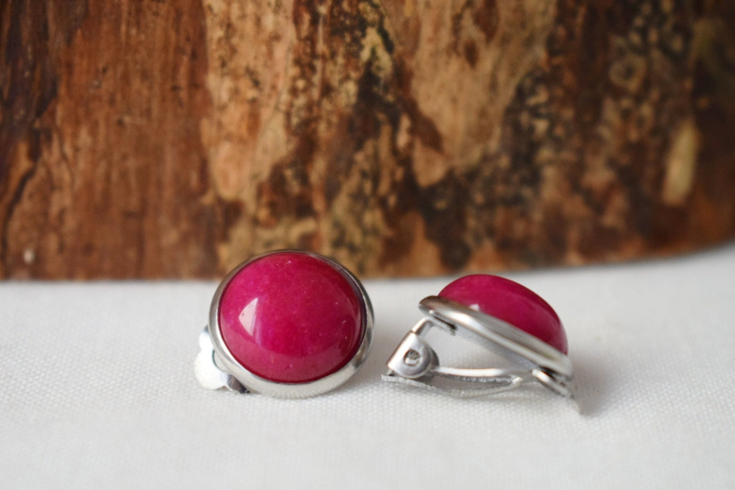 Clip on jade earrings, Gemstone ear clip on earrings, Stone, Pink, Blue, Stainless steel, Non pierced earrings, Birthday gift for her