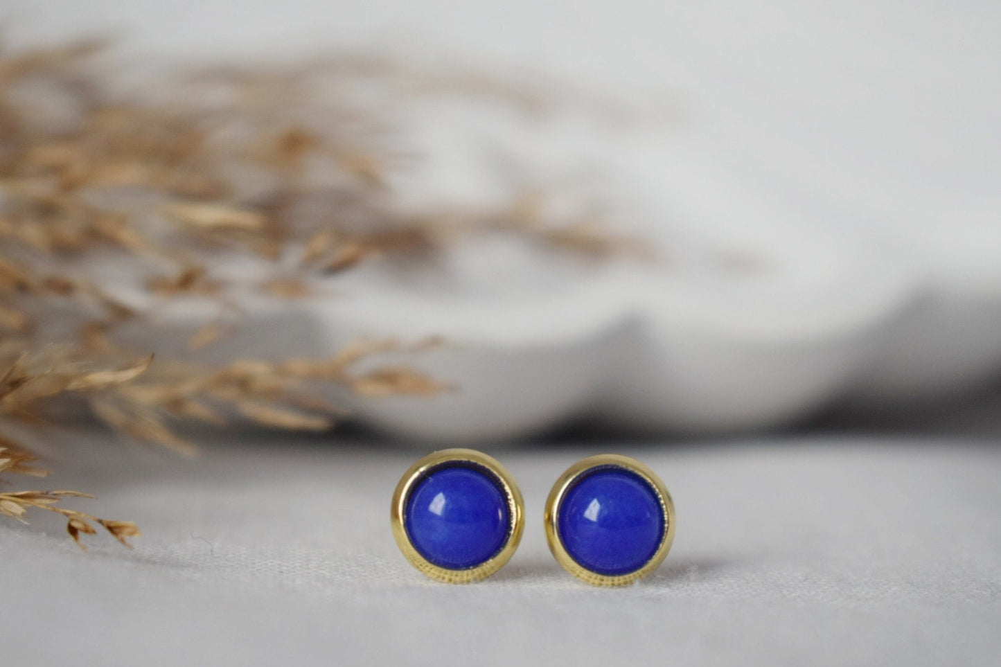 Mini jade blue stud earrings, 6mm Royal blue gemstone earrings, Small post earrings, Push back earrings, Minimalist jewelry, Gift for her