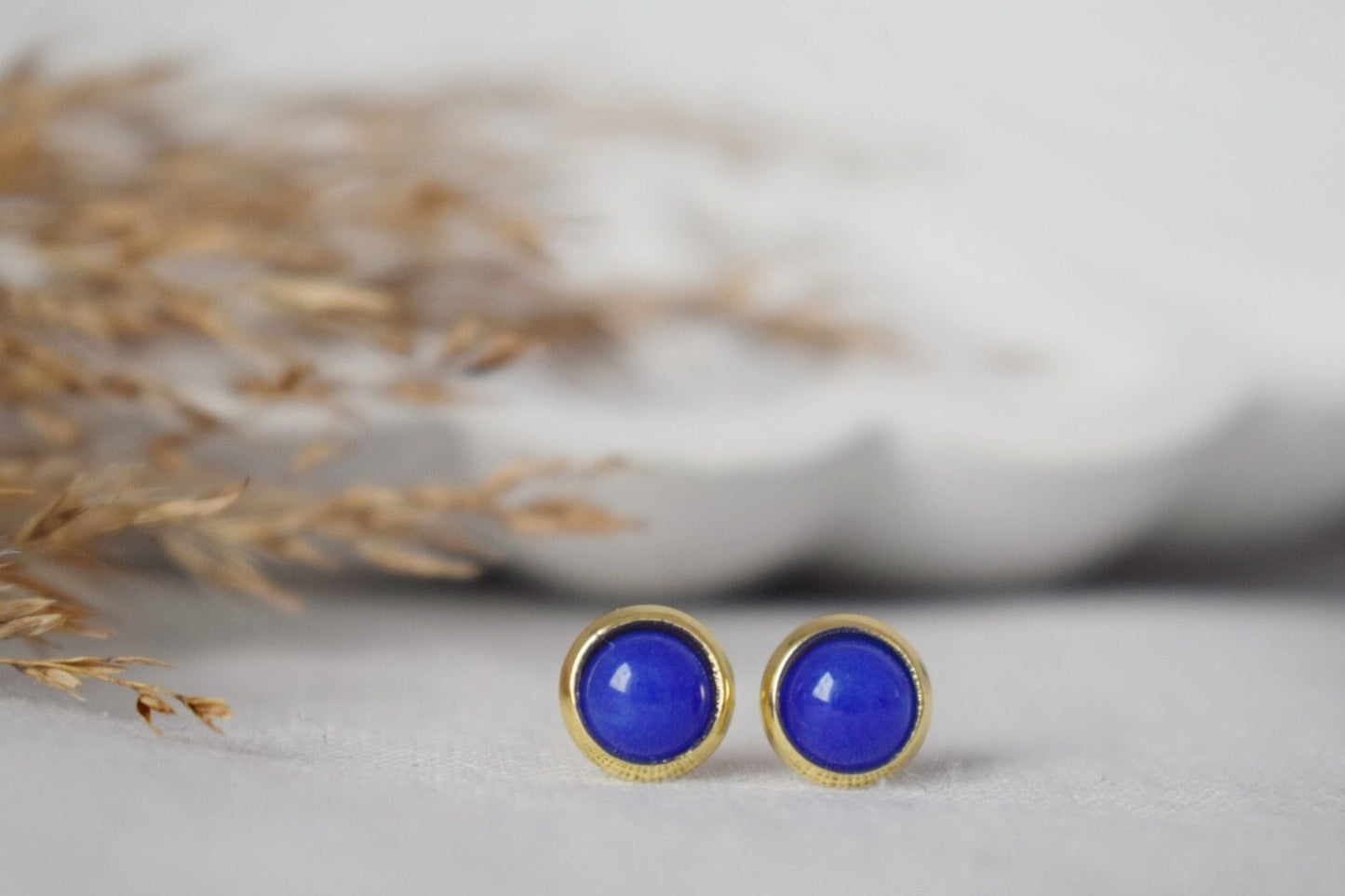 Mini jade blue stud earrings, 6mm Royal blue gemstone earrings, Small post earrings, Push back earrings, Minimalist jewelry, Gift for her