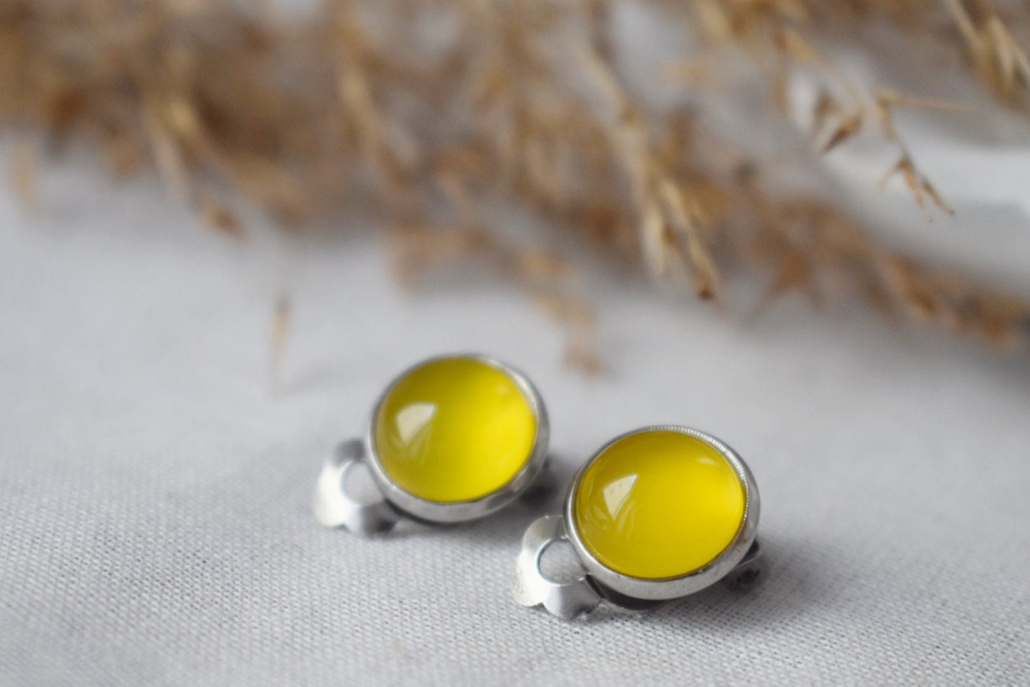Gemstone clip on earrings, Yellow agate clip on earrings, Small non pierced earrings, No hole, Surgical stainless steel, Jewelry gift women