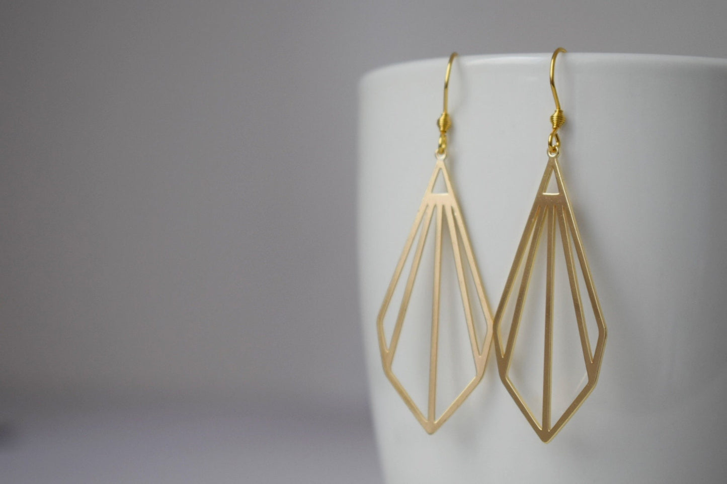 Art Deco Geometric Golden Earrings, Minimalist Lightweight Drop Earrings for Women, 18k Gold Plated, Modern Elegant Jewelry,  Gift For Her