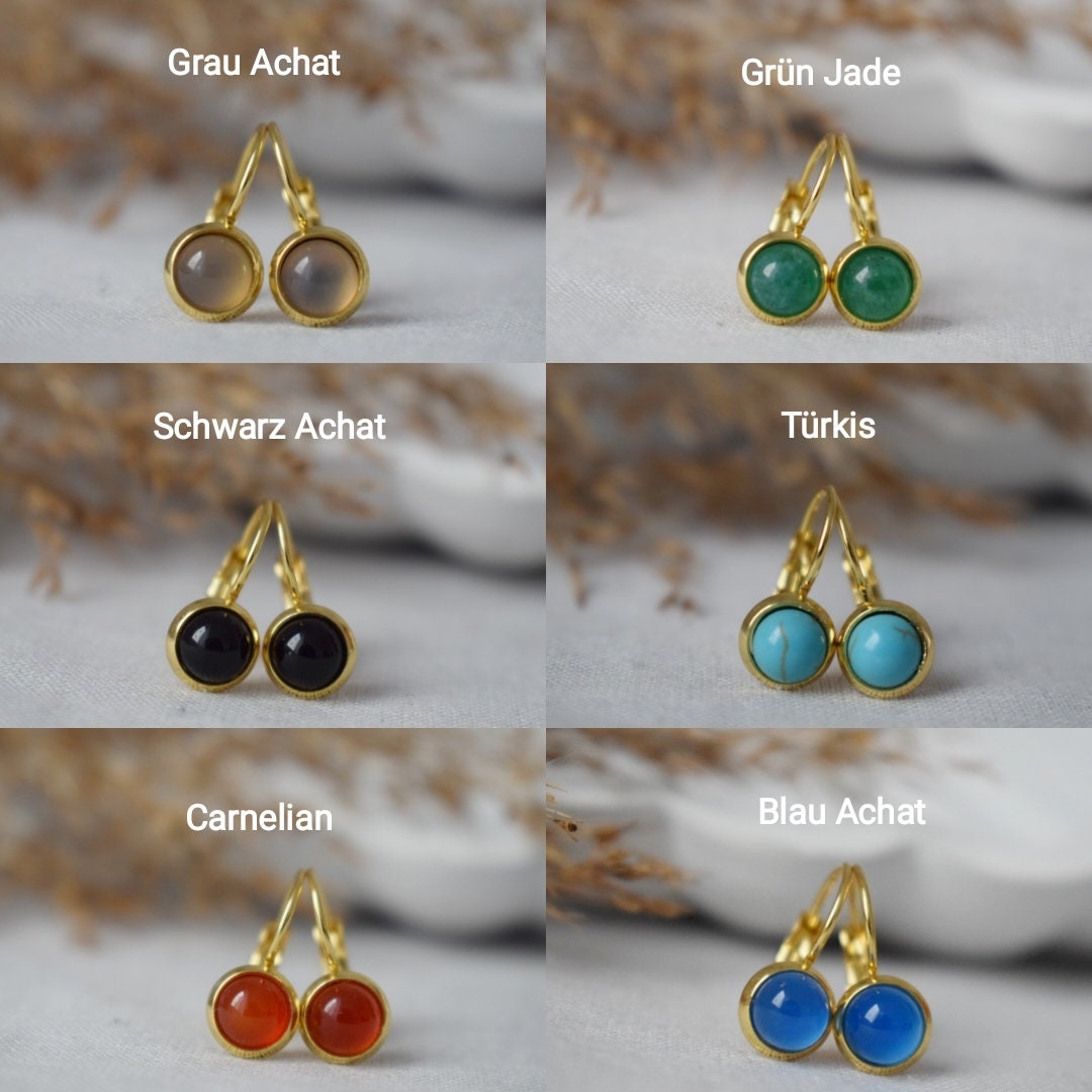 White Jade Earrings, 6mm Round Gemstone Earrings, 18k gold plated stainless steel, Minimalist Earrings, Handmade Jewelry, Gift For Her