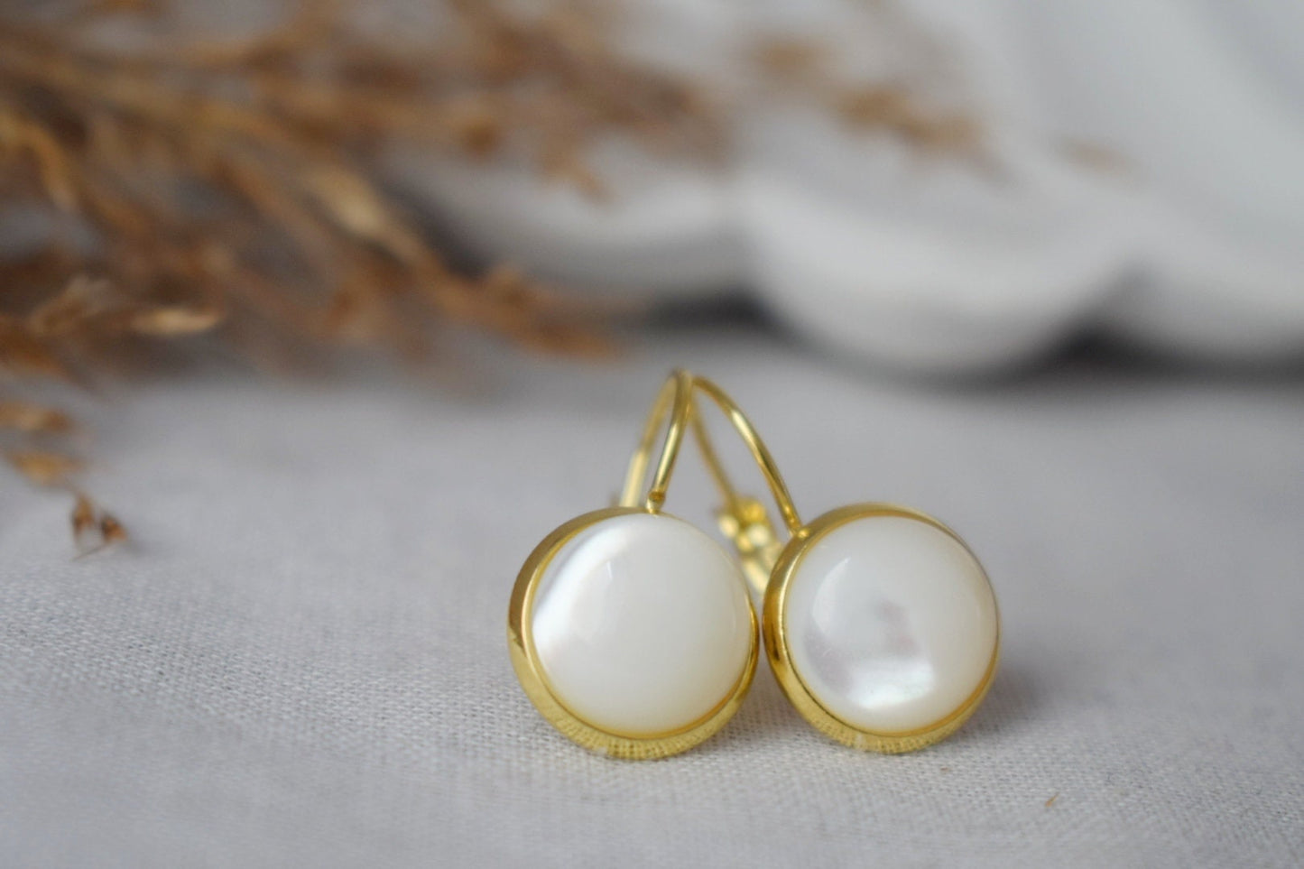 Mother of pearl earrings, Shell dangle earrings, Bridesmaid gift, Wedding jewelry
