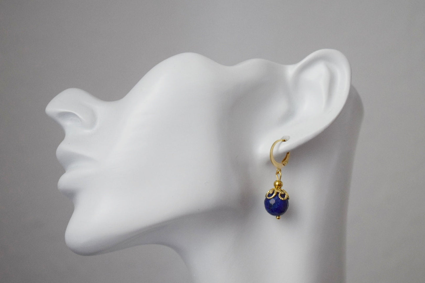 Lapis Lazuli Hoop Earrings, Faceted Gemstone Gold Huggies, Blue Lapis, September Birthstone, Hanging Ball Earrings, Jewelry Gift For Her