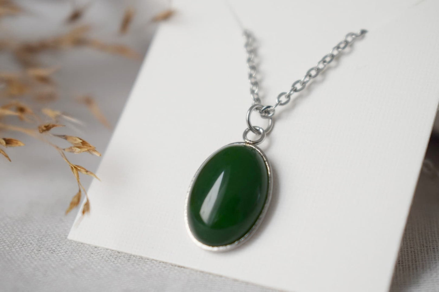 Green jade earrings, Gemstone oval dangle drop earrings, Dark Green, Stainless steel, Leverback, Birthday small jewelry gift for women