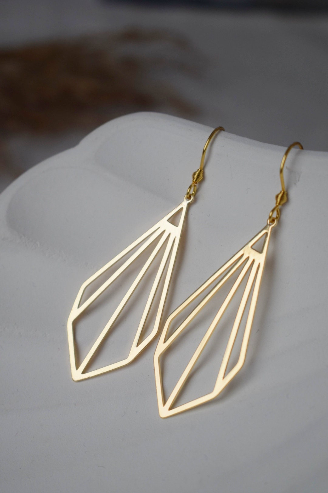 Art Deco Geometric Golden Earrings, Minimalist Lightweight Drop Earrings for Women, 18k Gold Plated, Modern Elegant Jewelry,  Gift For Her