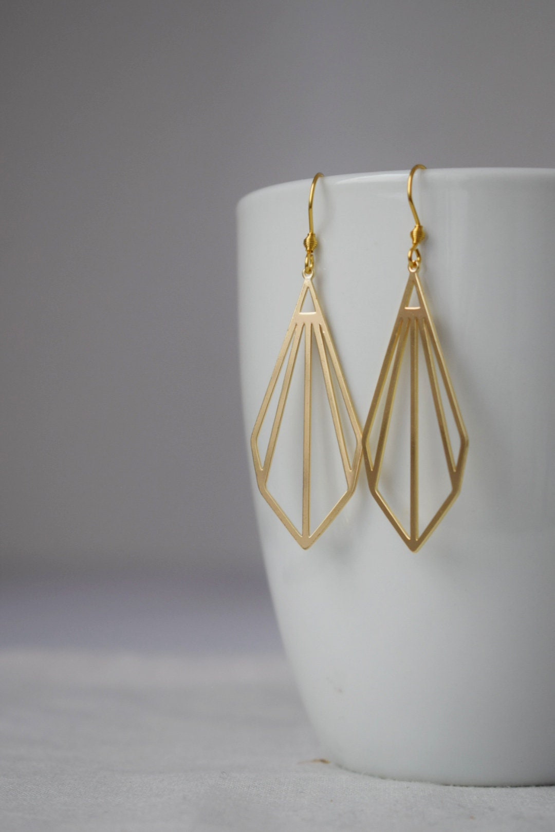 Art Deco Geometric Golden Earrings, Minimalist Lightweight Drop Earrings for Women, 18k Gold Plated, Modern Elegant Jewelry,  Gift For Her