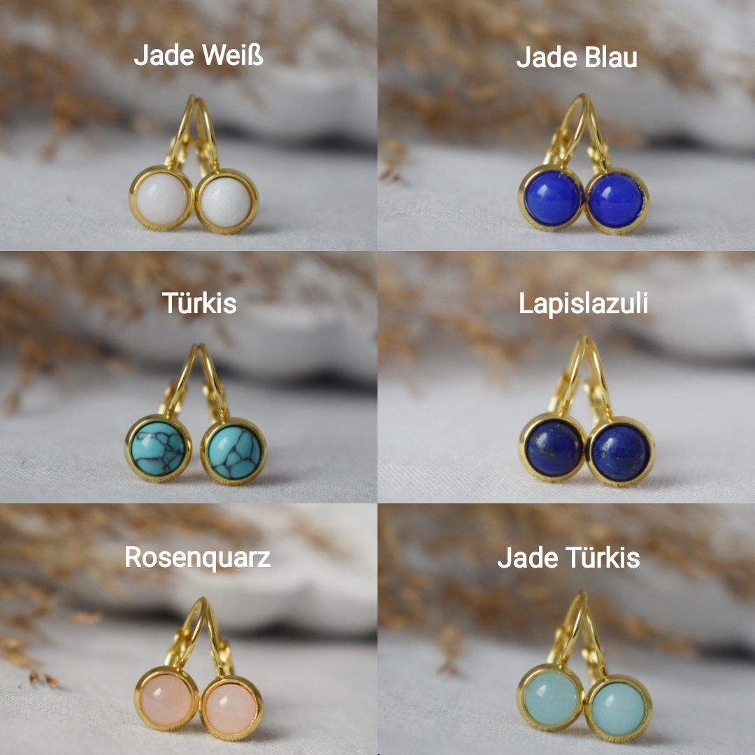 White Jade Earrings, 6mm Round Gemstone Earrings, 18k gold plated stainless steel, Minimalist Earrings, Handmade Jewelry, Gift For Her