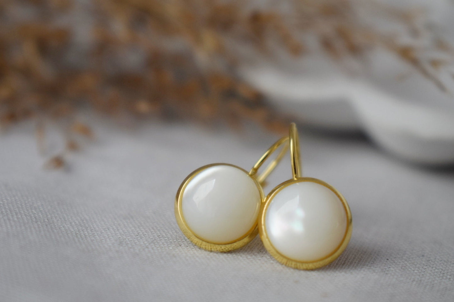 Mother of pearl earrings, Shell dangle earrings, Bridesmaid gift, Wedding jewelry