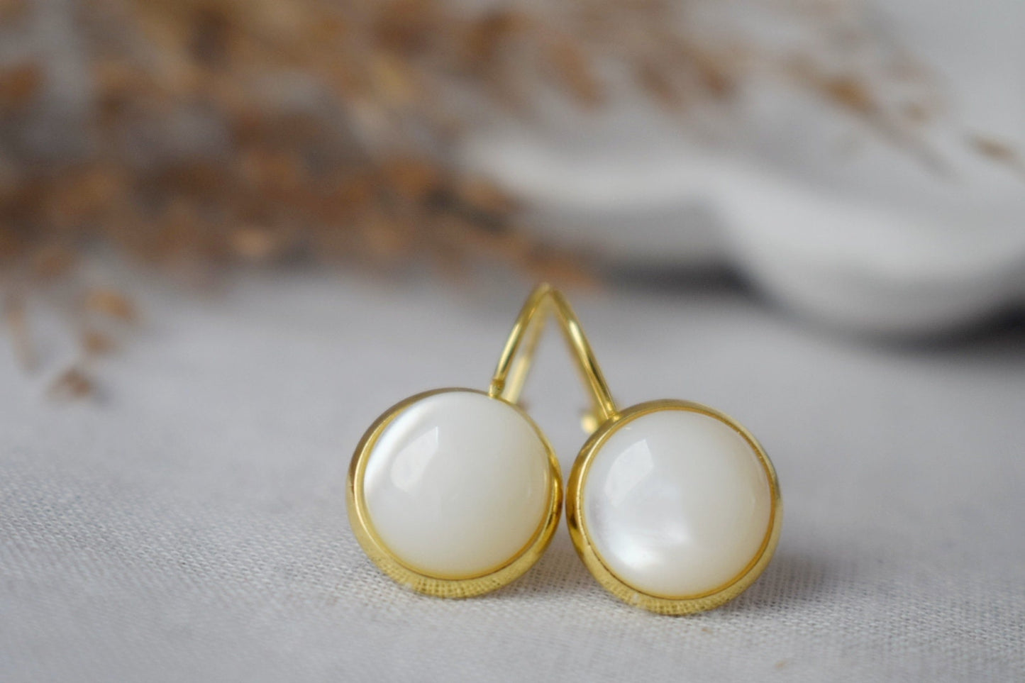 Mother of pearl earrings, Shell dangle earrings, Bridesmaid gift, Wedding jewelry